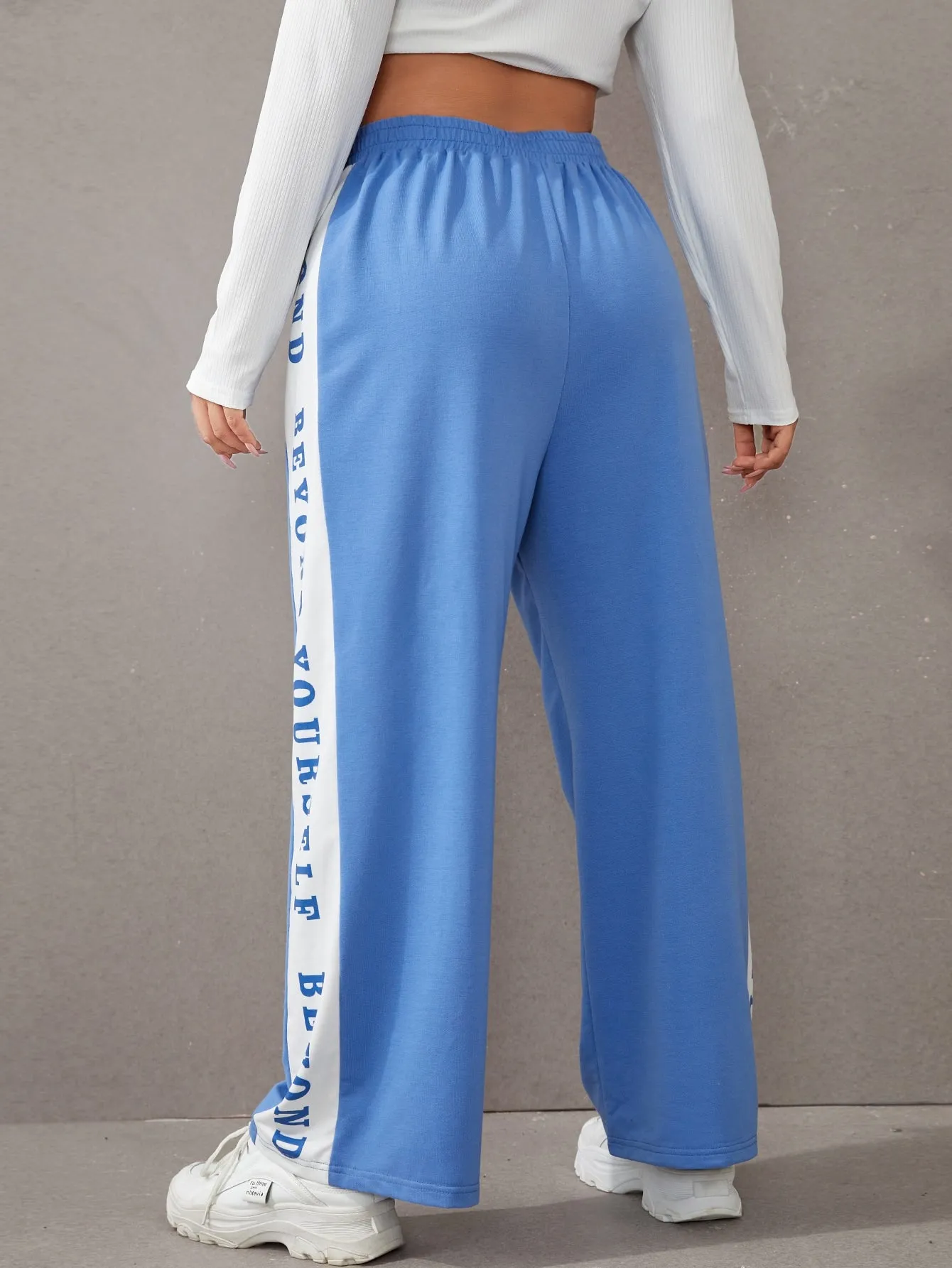Letter Side Stripe Natural Long Plus Size Sweatpants