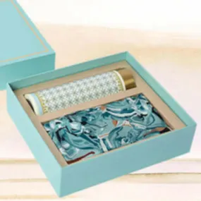 Luxurious Silk Scarf & Thermos Set: Exquisite Peony Design for the Modern Woman