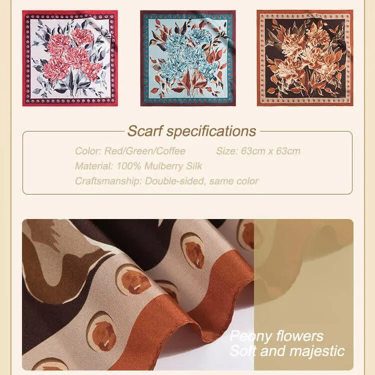 Luxurious Silk Scarf & Thermos Set: Exquisite Peony Design for the Modern Woman
