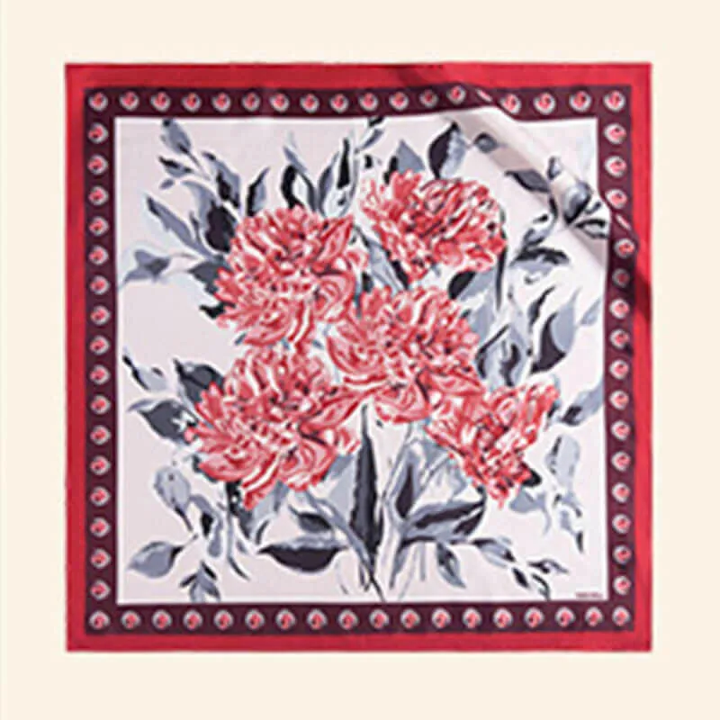 Luxurious Silk Scarf & Thermos Set: Exquisite Peony Design for the Modern Woman
