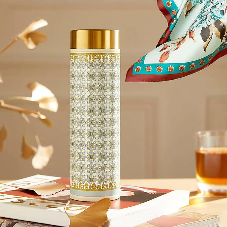 Luxurious Silk Scarf & Thermos Set: Exquisite Peony Design for the Modern Woman