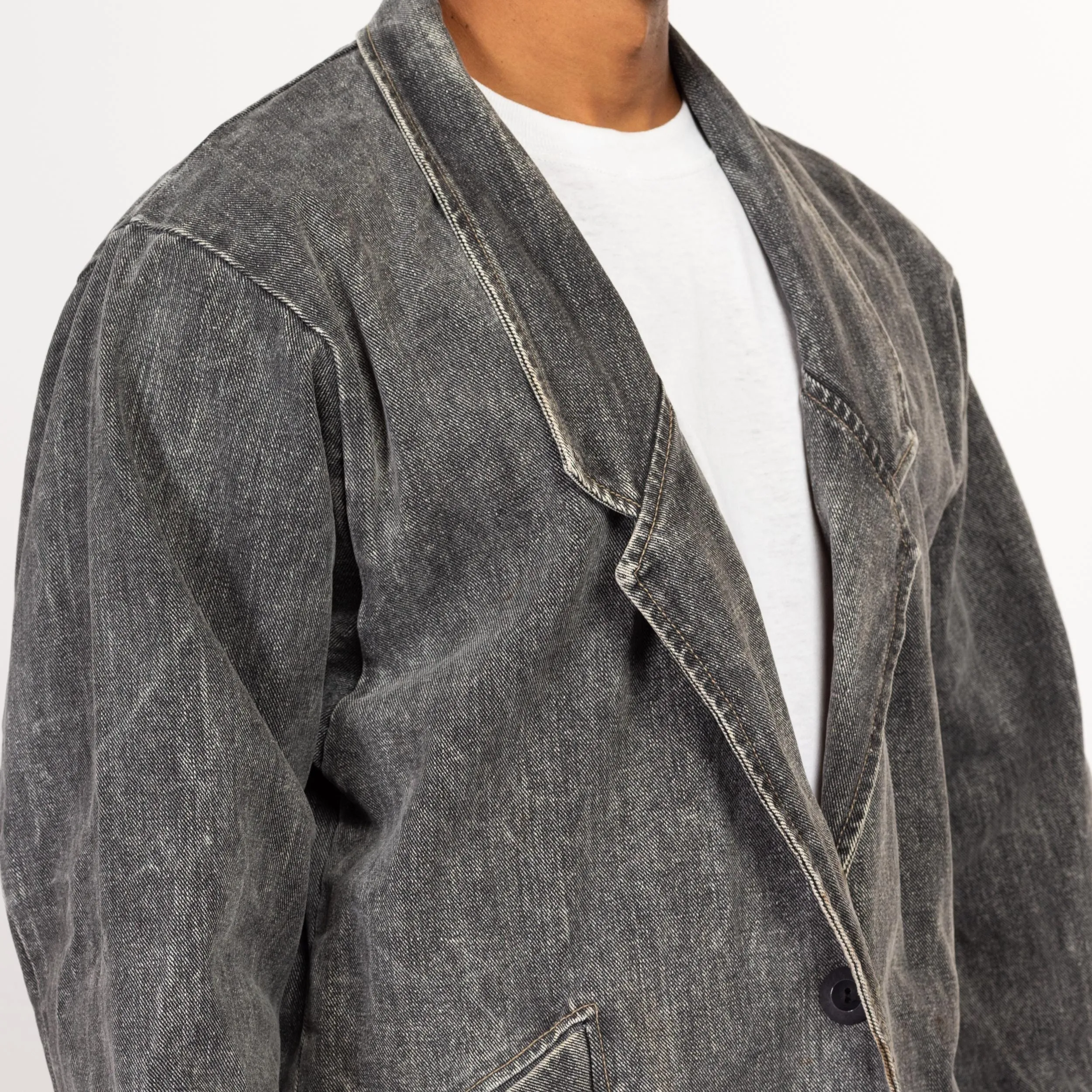 Medium 80s Acid Wash Grey Denim Duster Jacket