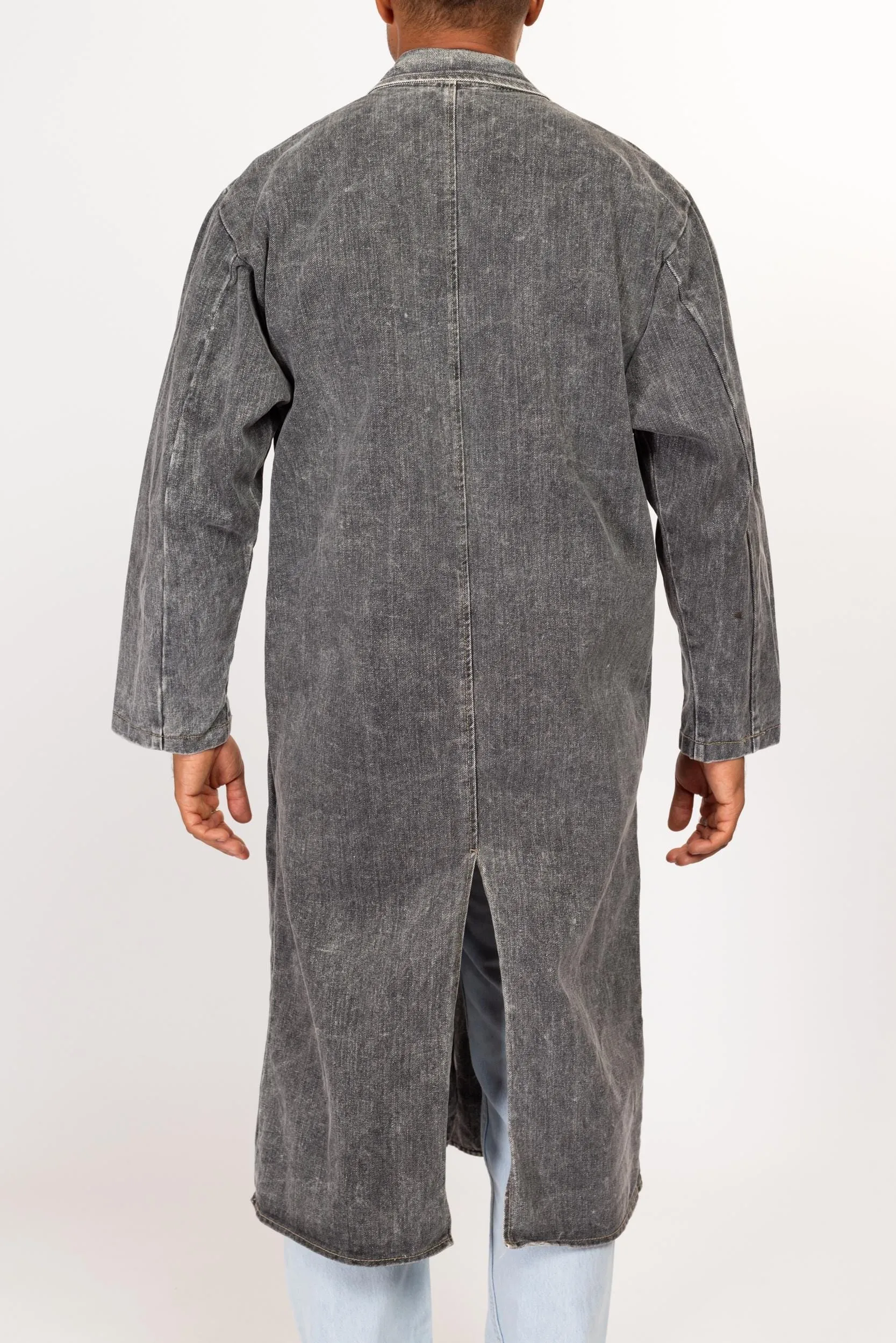 Medium 80s Acid Wash Grey Denim Duster Jacket