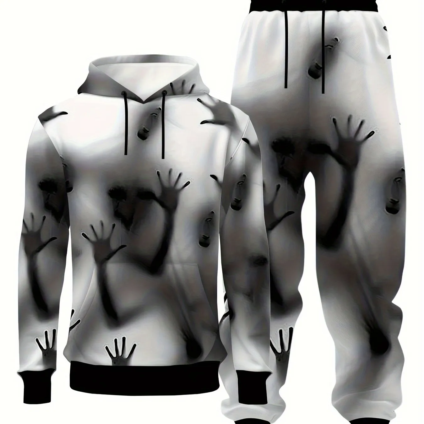 Men's Halloween Pumpkin Pattern Fashion Novelty Hoodie And Sweatpants Set, Long Sleeve Sweatshirts Jogger Pant Pajamas Loungewear Set, 2 Piece Outfits For Men