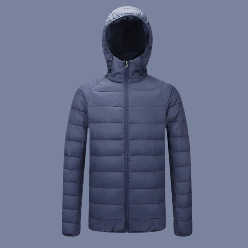 Men’s Lightweight Hooded Winter Coat – Warm Zipper Jacket