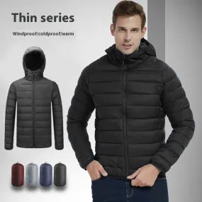 Men’s Lightweight Hooded Winter Coat – Warm Zipper Jacket