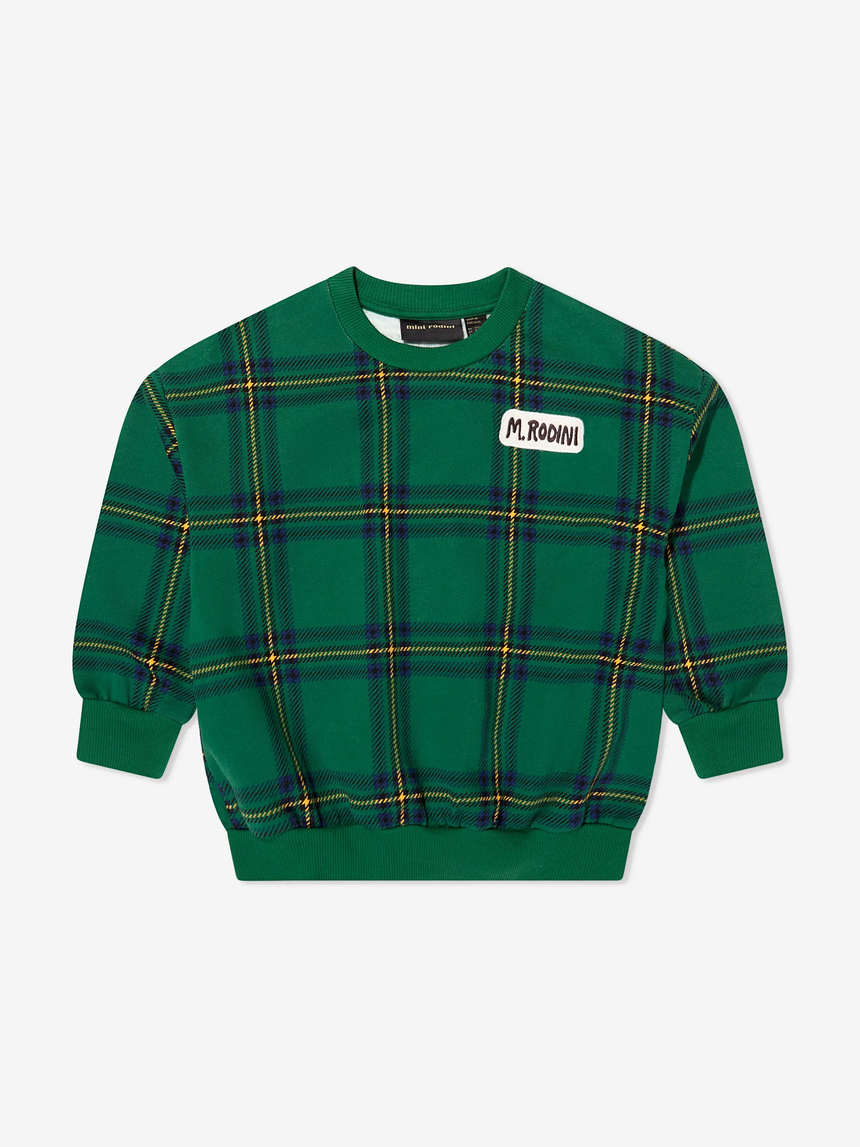 Mini Rodini Kids Organic Cotton Check Print Sweatshirt in Green