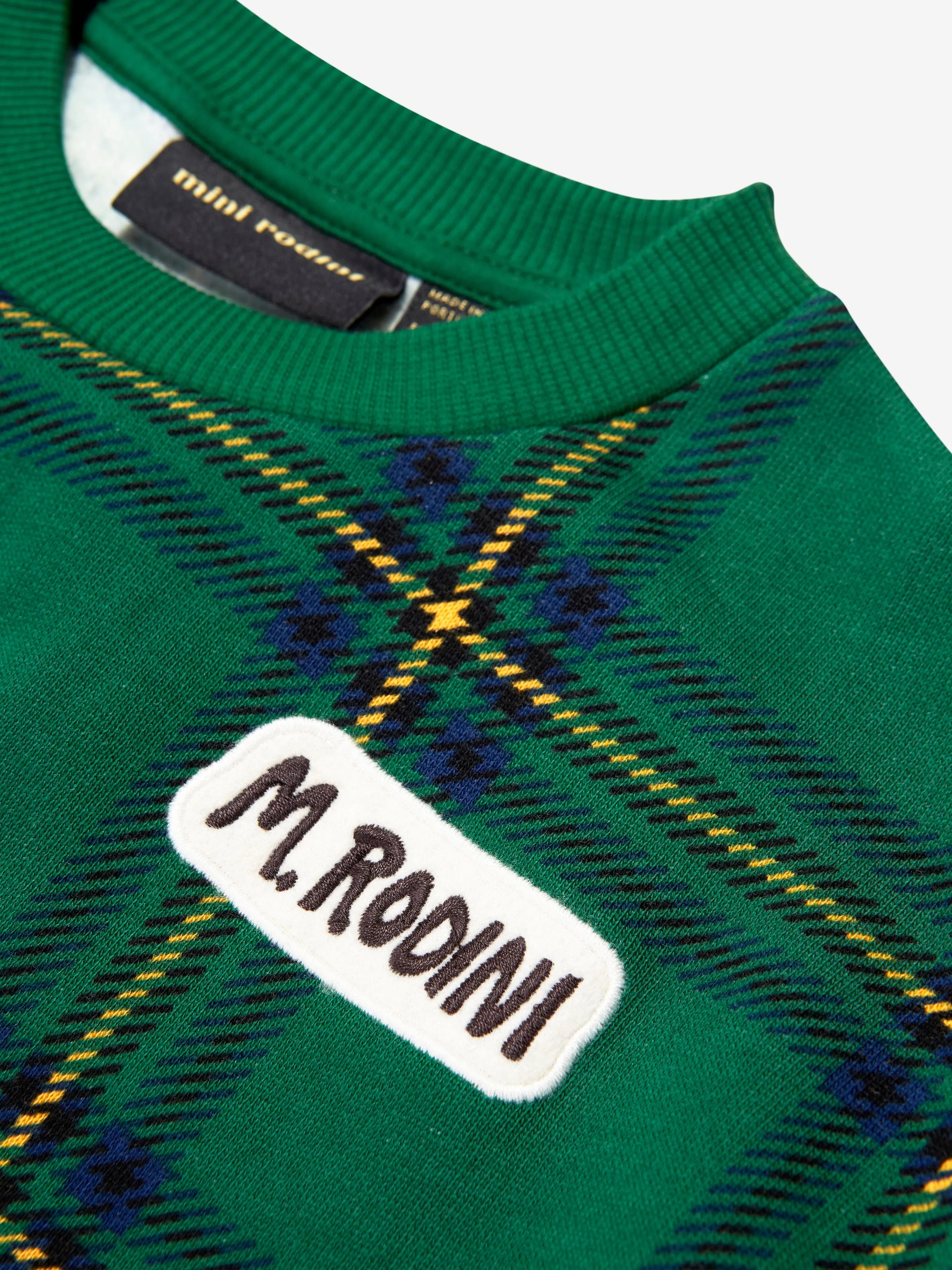 Mini Rodini Kids Organic Cotton Check Print Sweatshirt in Green