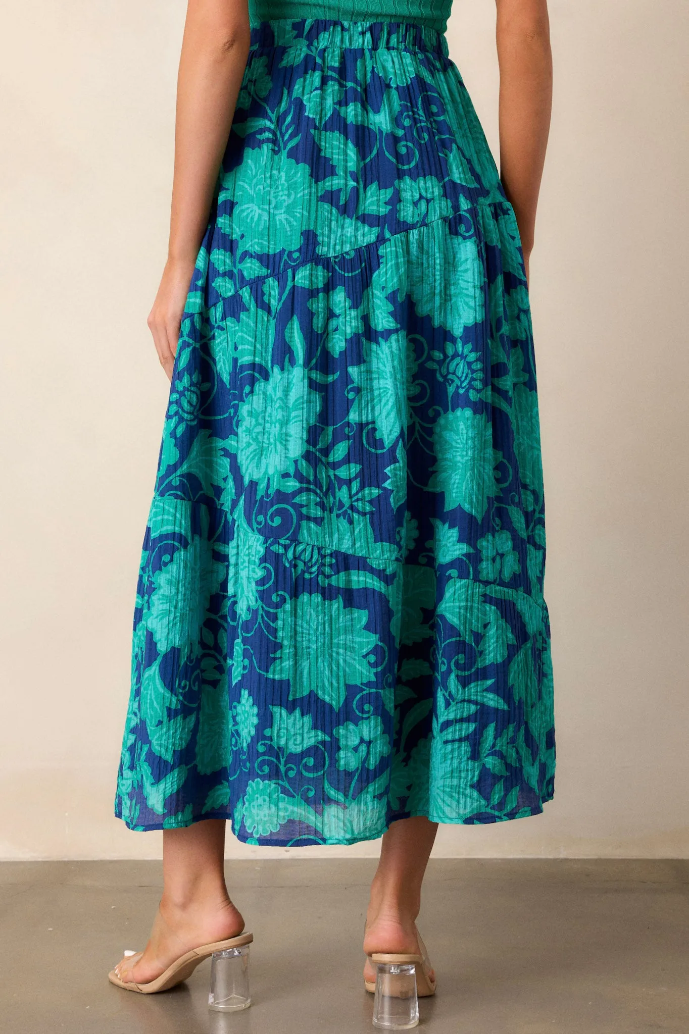 MINKPINK Connie Navy Tiered Midi Skirt