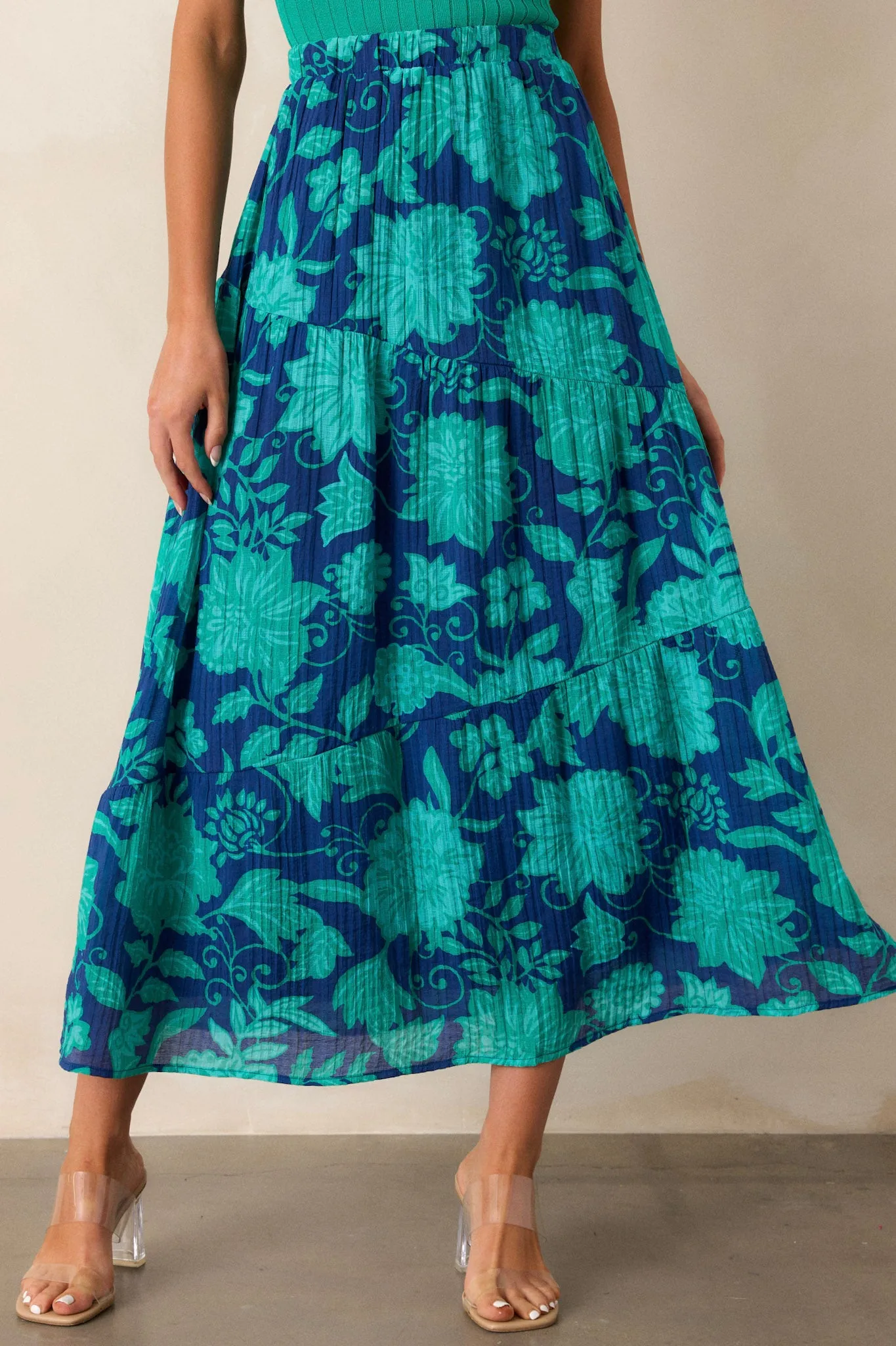 MINKPINK Connie Navy Tiered Midi Skirt