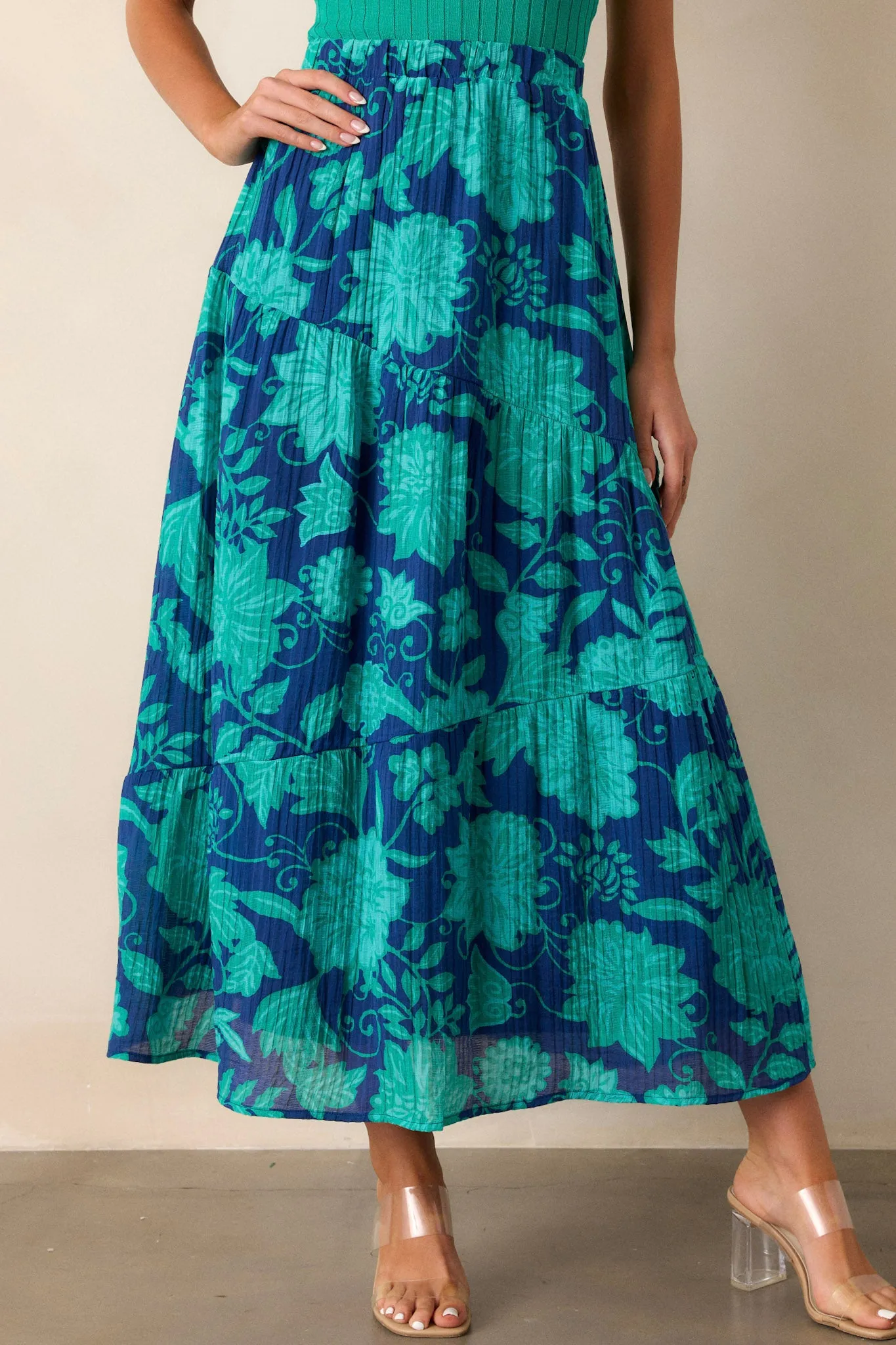 MINKPINK Connie Navy Tiered Midi Skirt