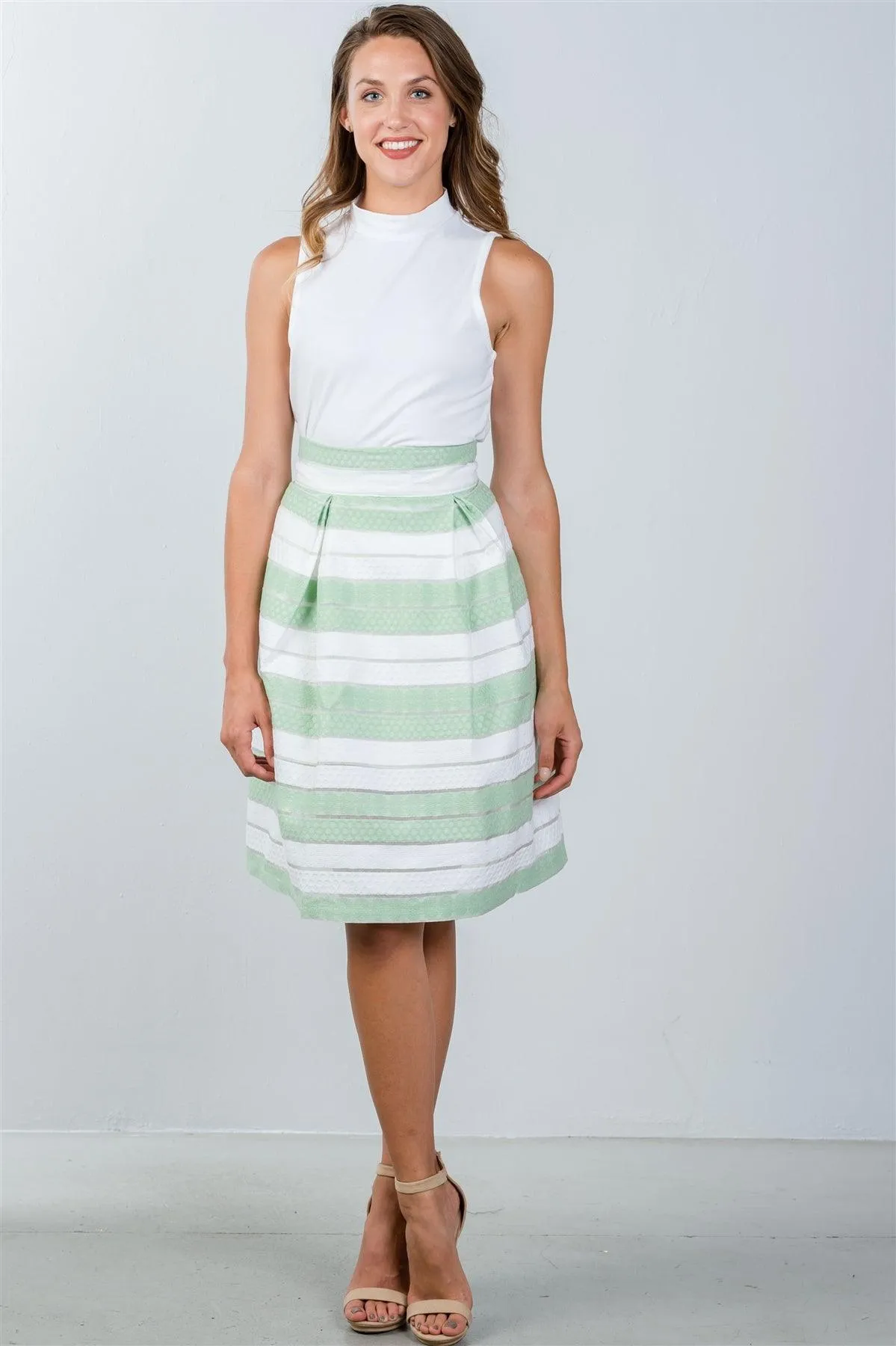 Mint Sheer Stripe Midi Skirt / 2-2-2
