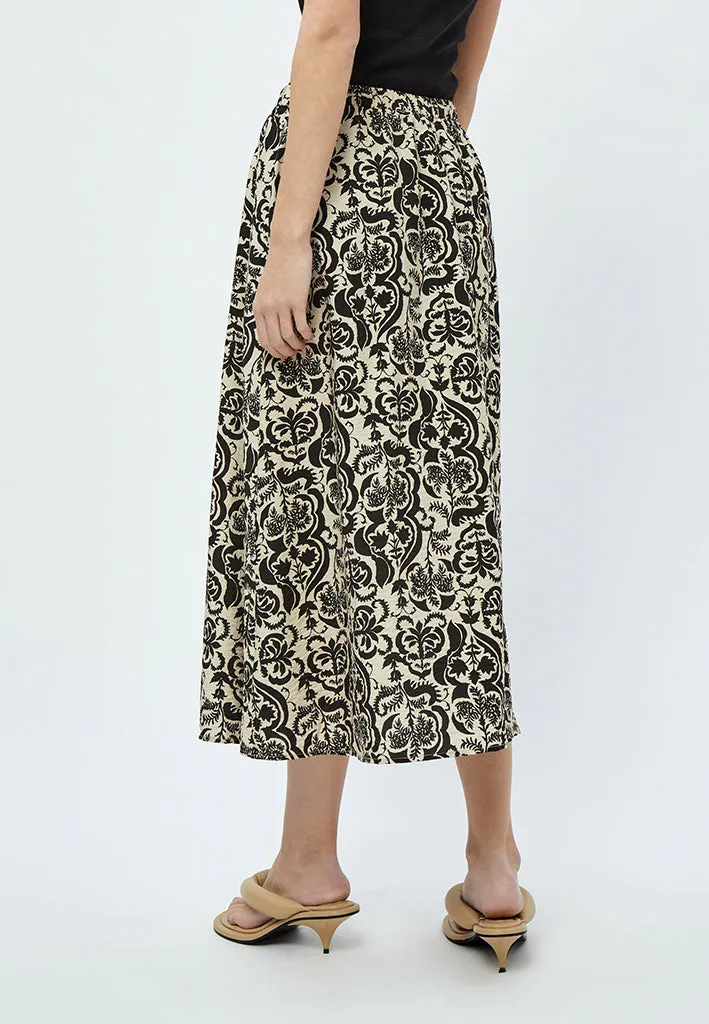MSLizia Midi Skirt - Sand Gray Print