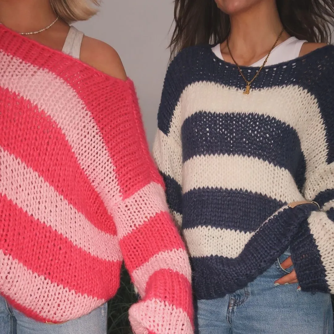 Navy Forget Me Not Stripe Jumper