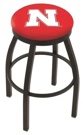 Nebraska Cornhuskers HBS Black Swivel Bar Stool with Red Cushion