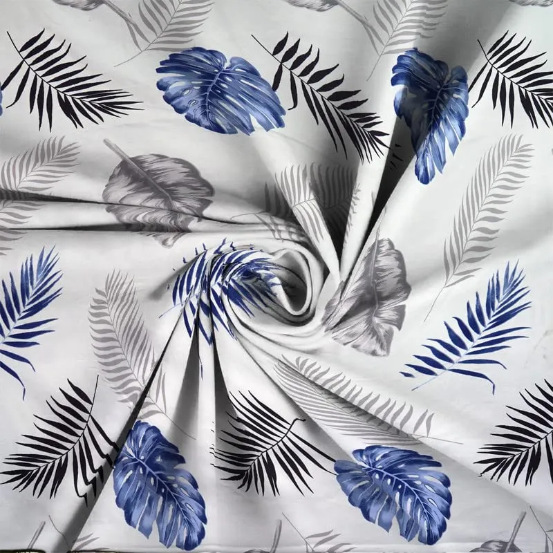 NEW LEAF Premium Cotton Single Bedsheet with One Pillow Cover for Coat/Diwan/ 4x6 Bed 180 Tc (150x225 cm, White Grey & Blue Wing)