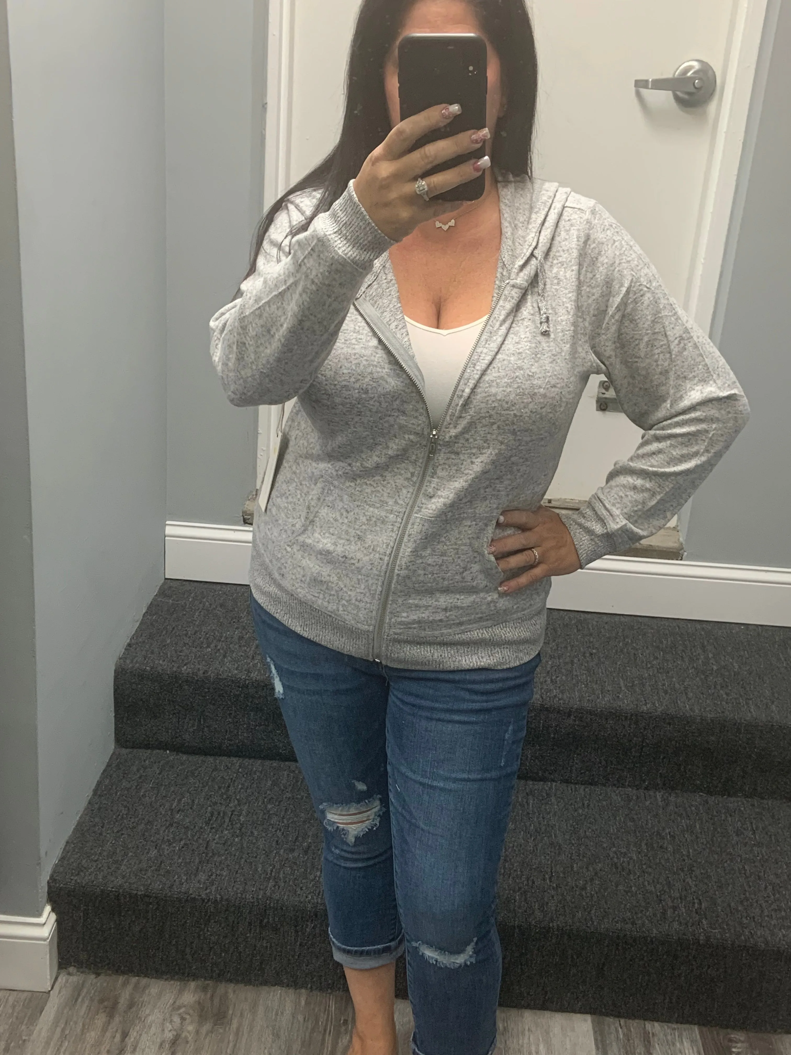 Ocean Drive Brushed Hacci Zip Hoodie - Heather Grey, Heather Pink or Heather Oatmeal