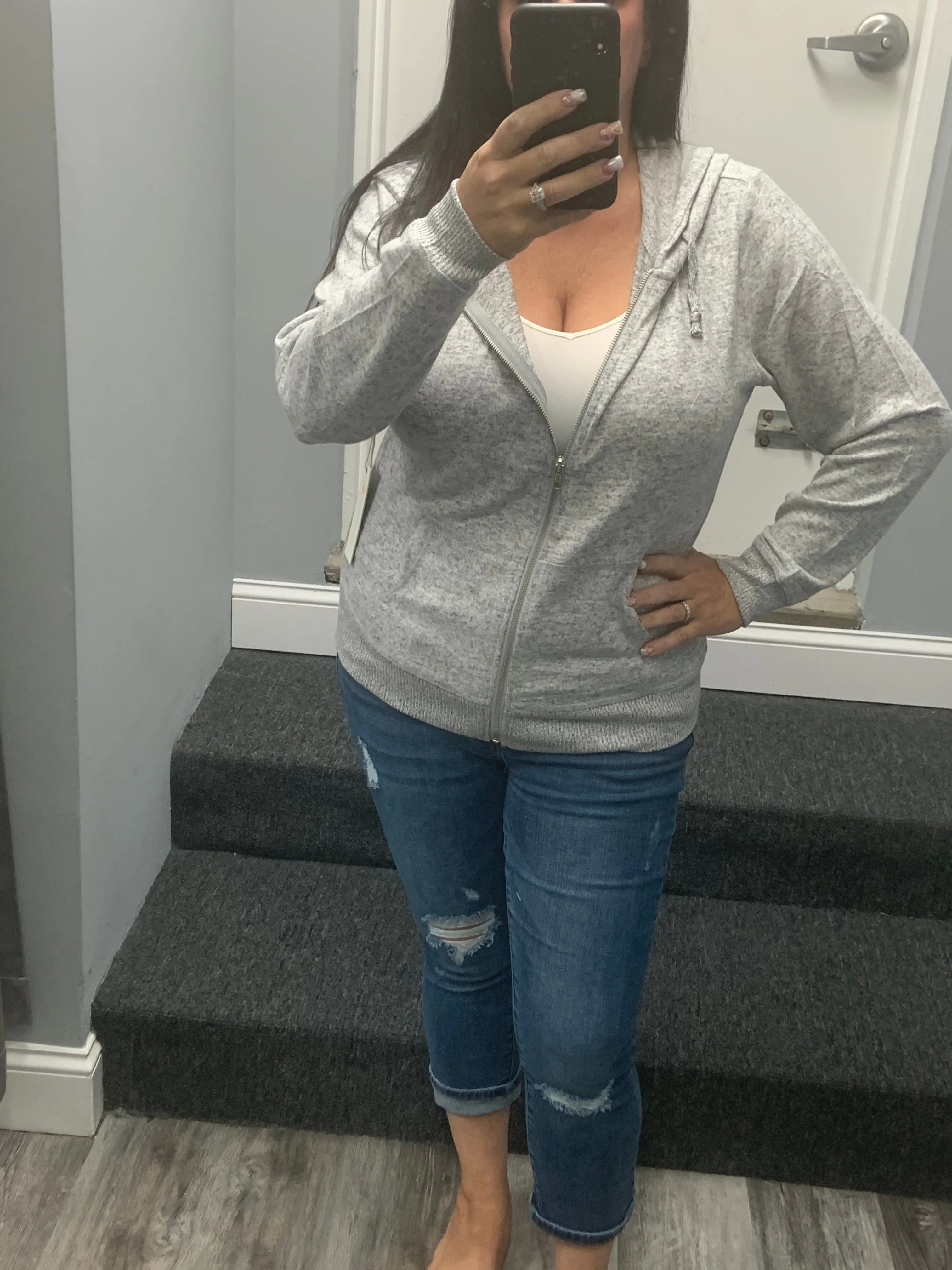 Ocean Drive Brushed Hacci Zip Hoodie - Heather Grey, Heather Pink or Heather Oatmeal
