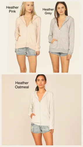Ocean Drive Brushed Hacci Zip Hoodie - Heather Grey, Heather Pink or Heather Oatmeal