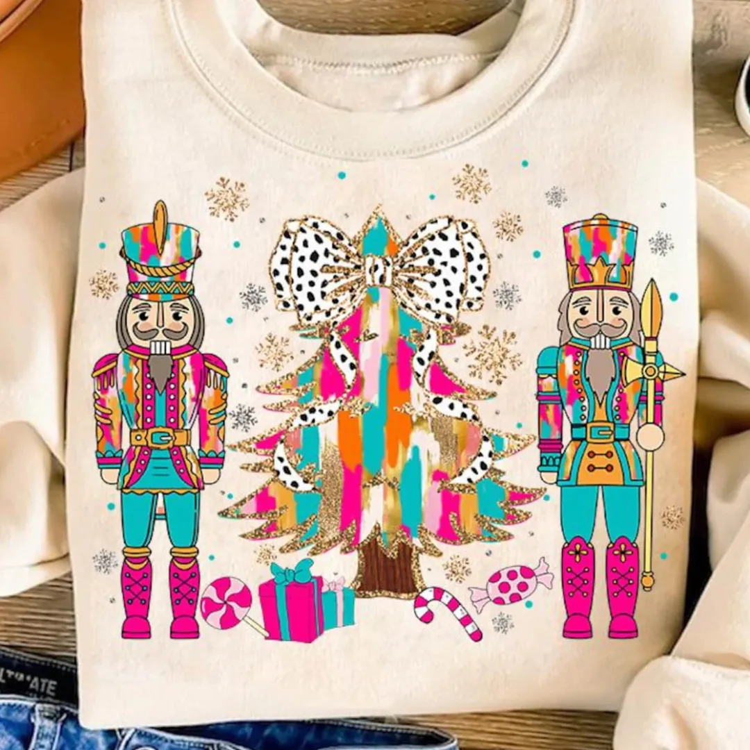 Online Exclusive | Nutcracker Christmas Tree Graphic Sweatshirt in Cream