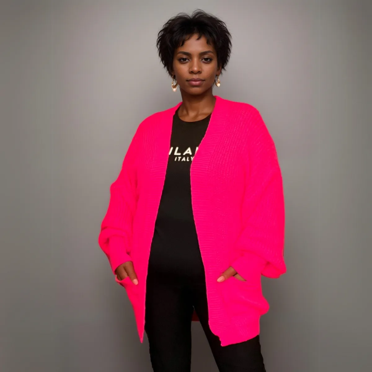 OPEN FRONT CARDIGAN WITH FRONT POCKETS