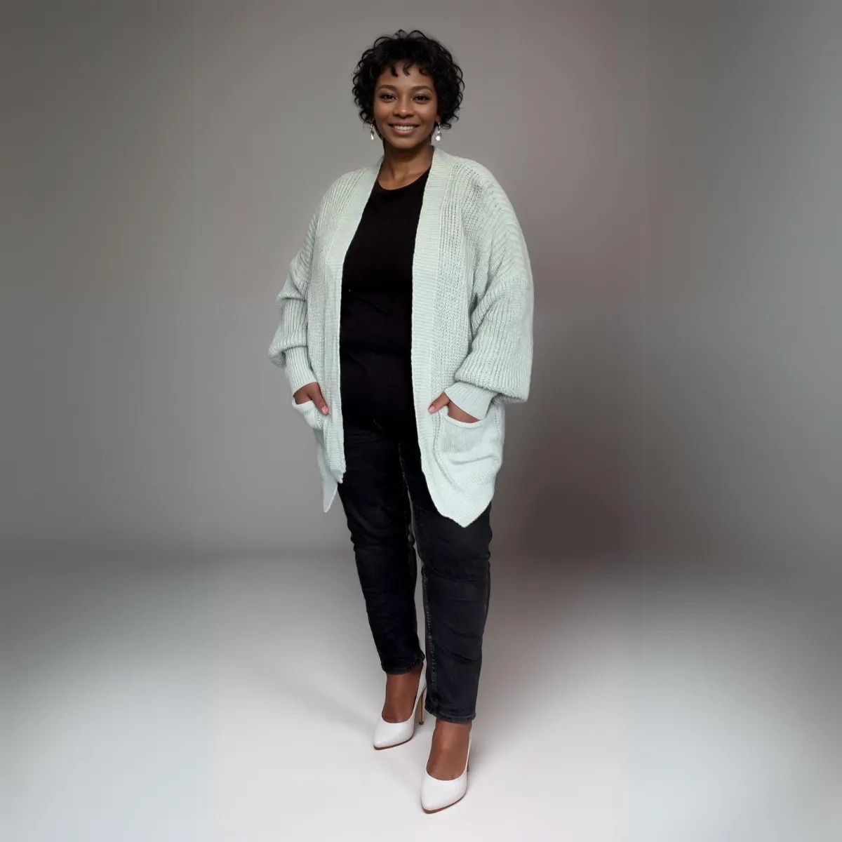 OPEN FRONT CARDIGAN WITH FRONT POCKETS