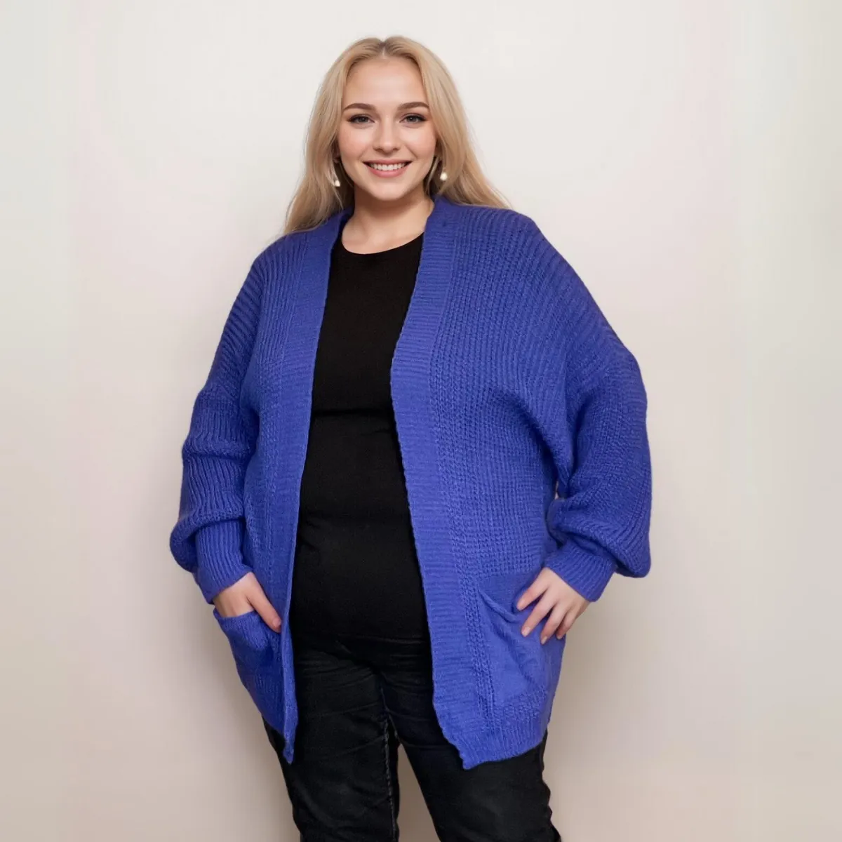 OPEN FRONT CARDIGAN WITH FRONT POCKETS