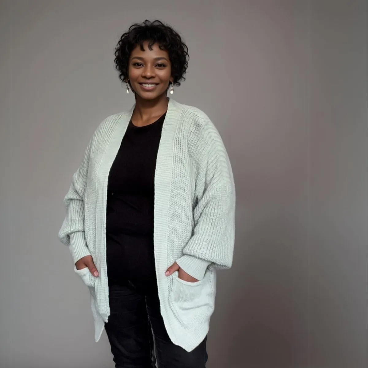OPEN FRONT CARDIGAN WITH FRONT POCKETS