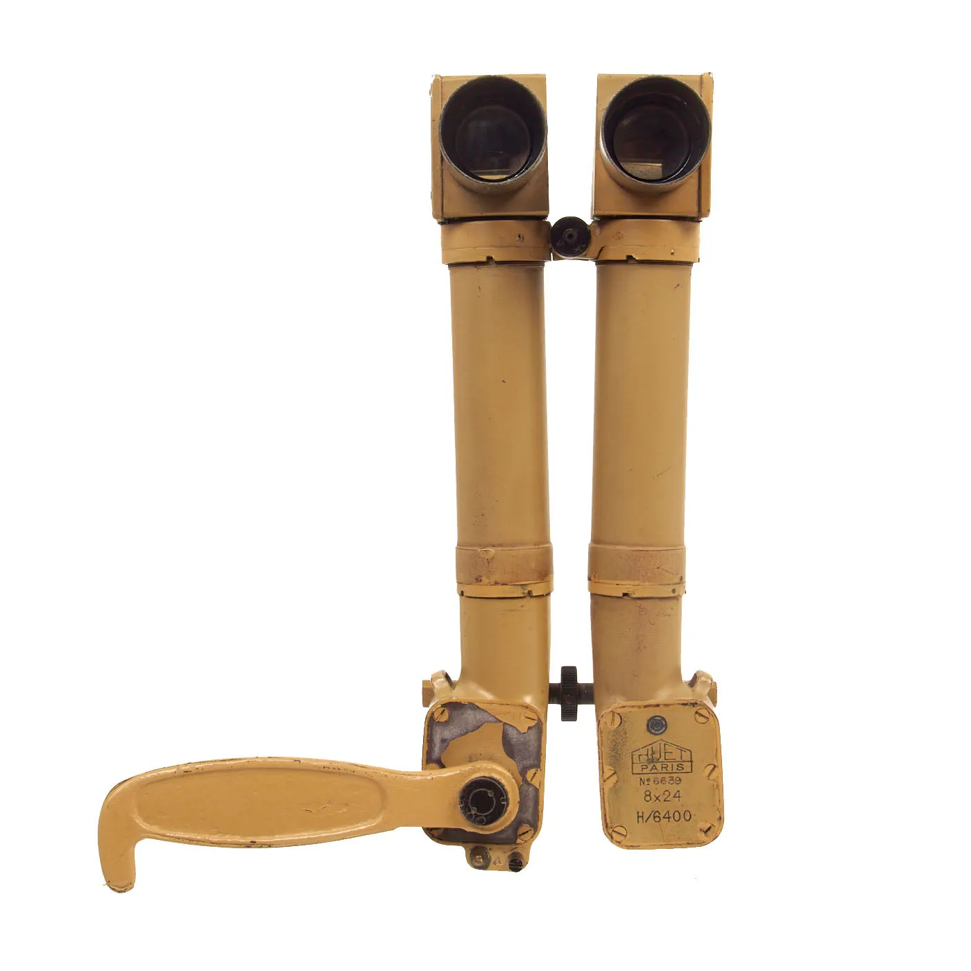 Original French WWII "Rabbit Ears" 8 X 24 Trench Periscope Binoculars by Huet Paris with Leather Case - Possible German Capture