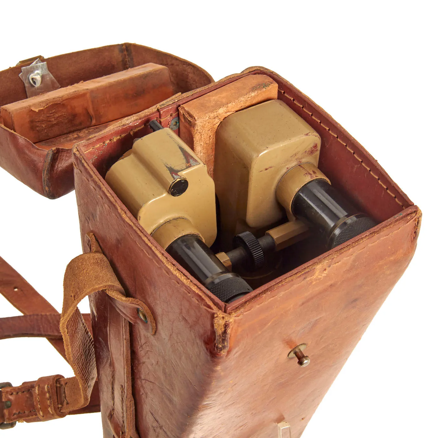 Original French WWII "Rabbit Ears" 8 X 24 Trench Periscope Binoculars by Huet Paris with Leather Case - Possible German Capture
