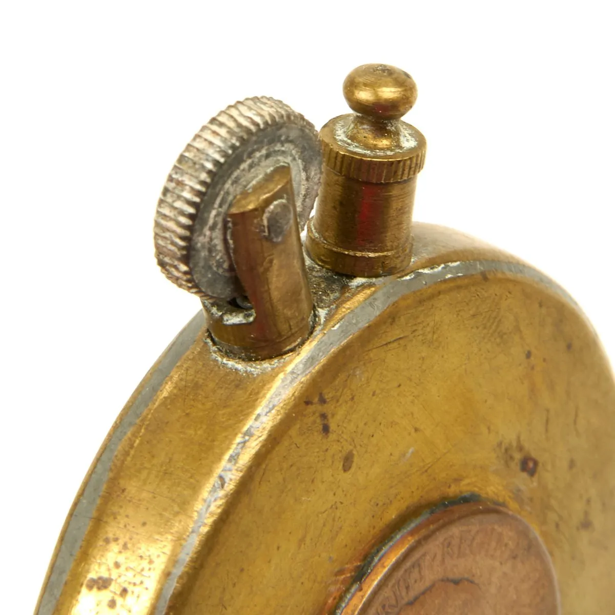 Original WW1 British / French Coin Decorated Round Brass Trench Lighter