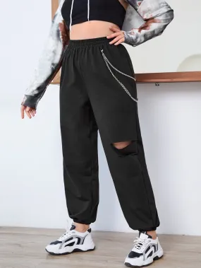 Plain Cut Out High Waist Long Plus Size Sweatpants