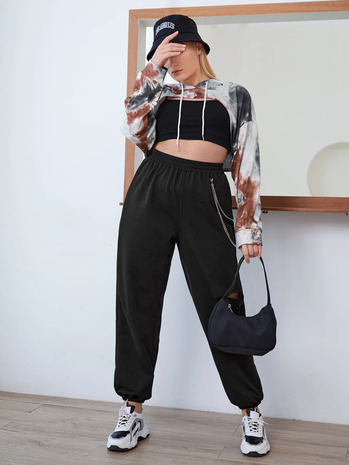 Plain Cut Out High Waist Long Plus Size Sweatpants