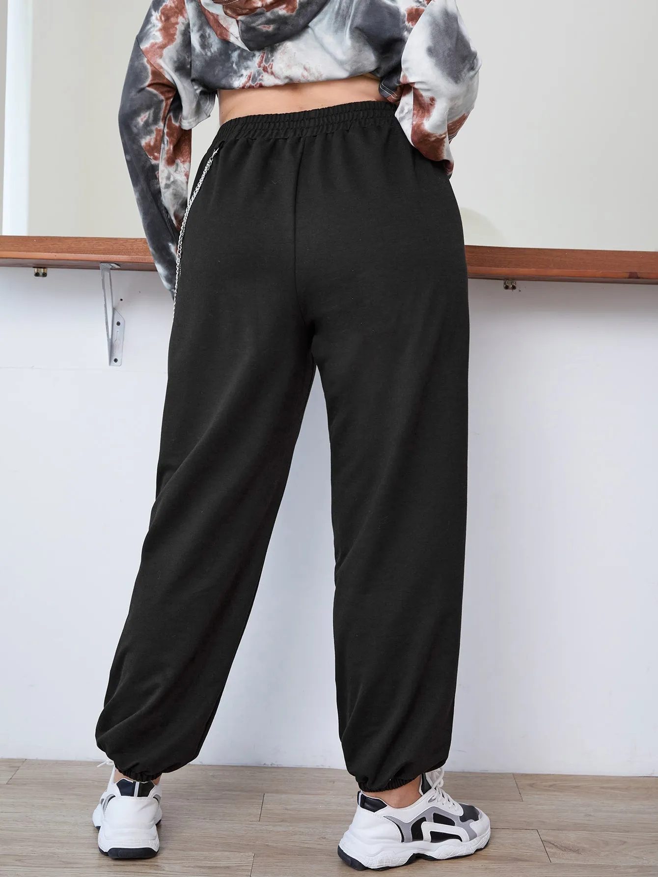 Plain Cut Out High Waist Long Plus Size Sweatpants