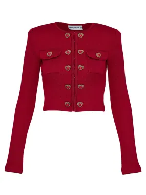 Red Knit Heart Buttoned Cardigan