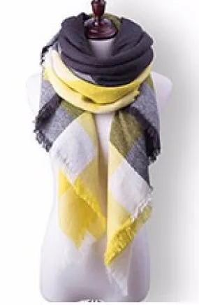 Scarfs - Yellow Grey Plaid Scarf