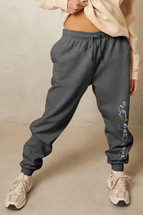 Skeleton Graphic Elastic Waist Sweatpants