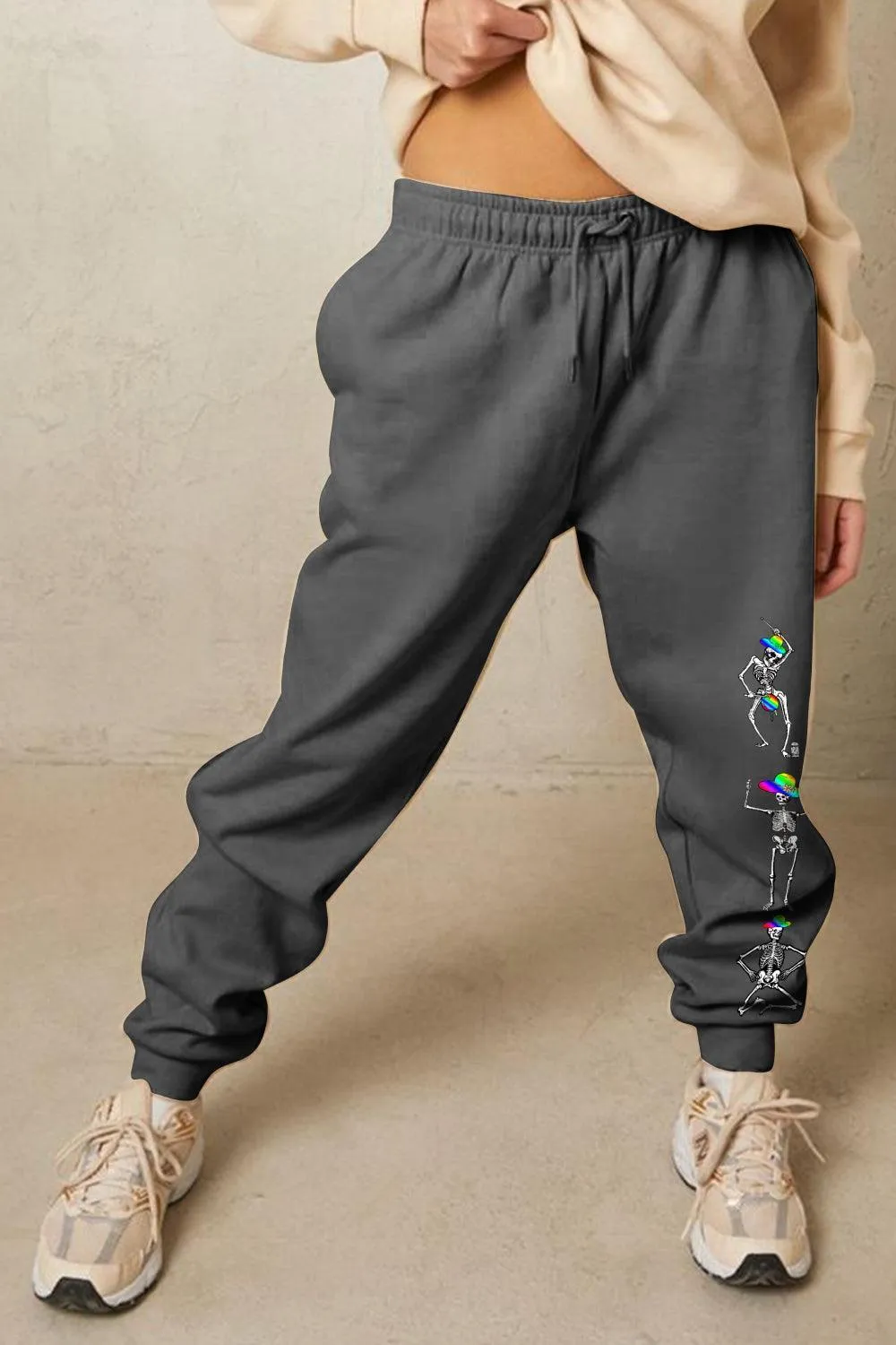 Skeleton Graphic Elastic Waist Sweatpants