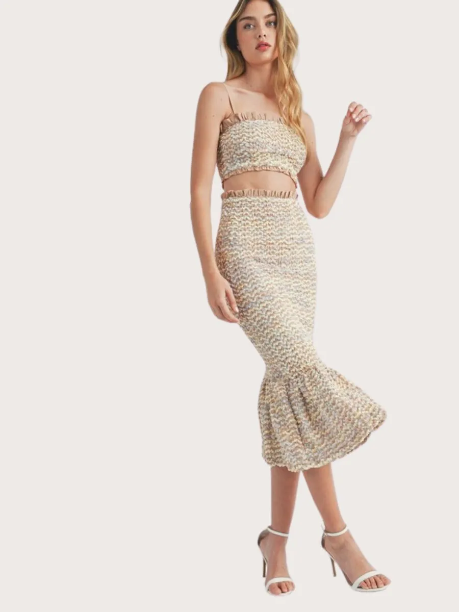 Smocked Ruffle Midi Skirt