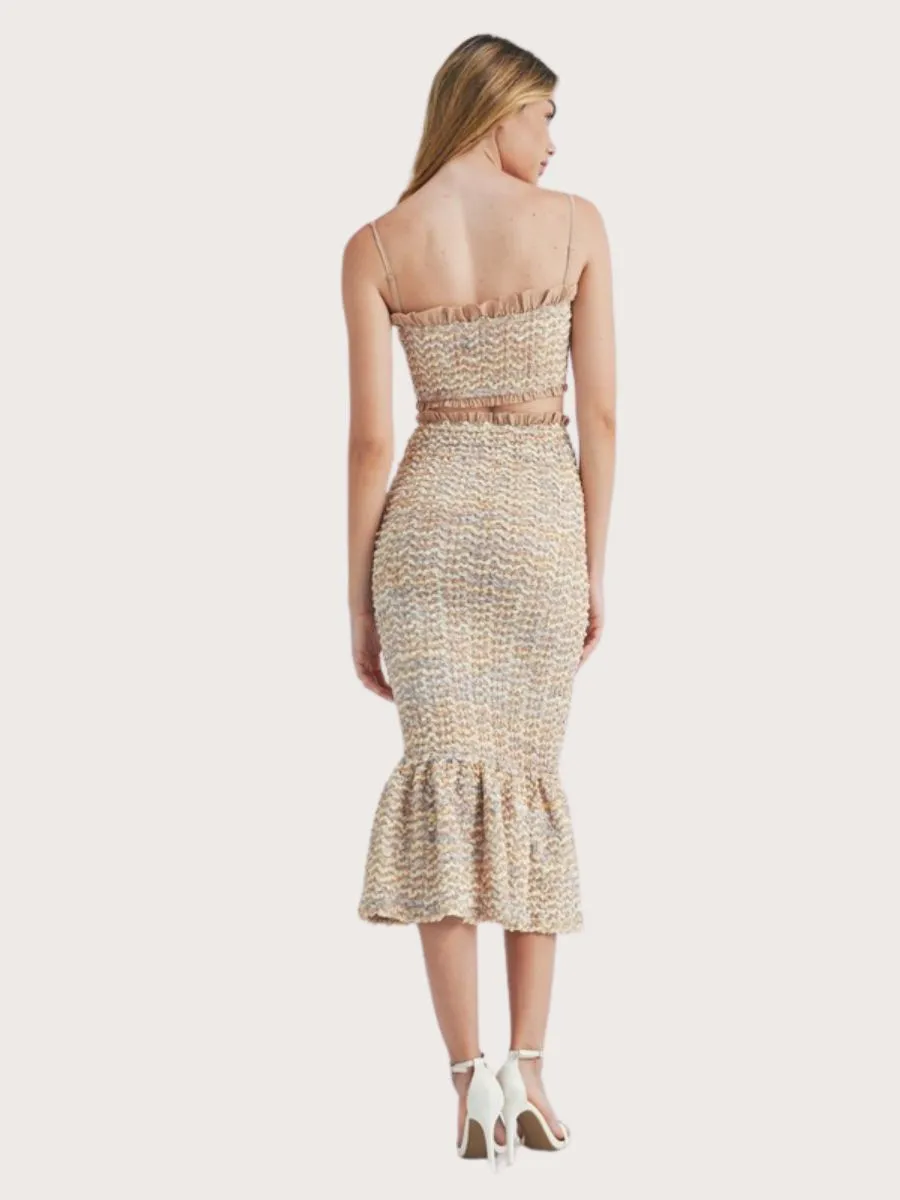 Smocked Ruffle Midi Skirt