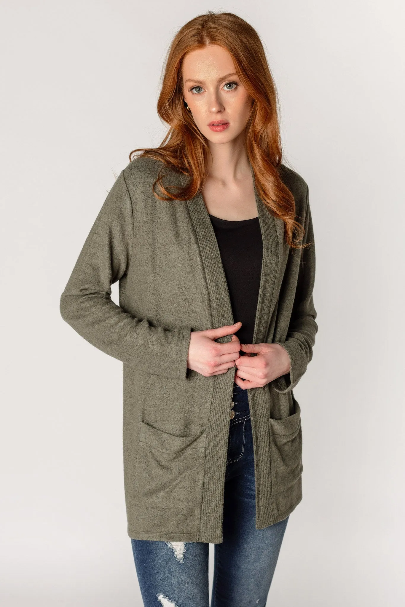 Supersoft Open Cardigan with Ribbed Trim