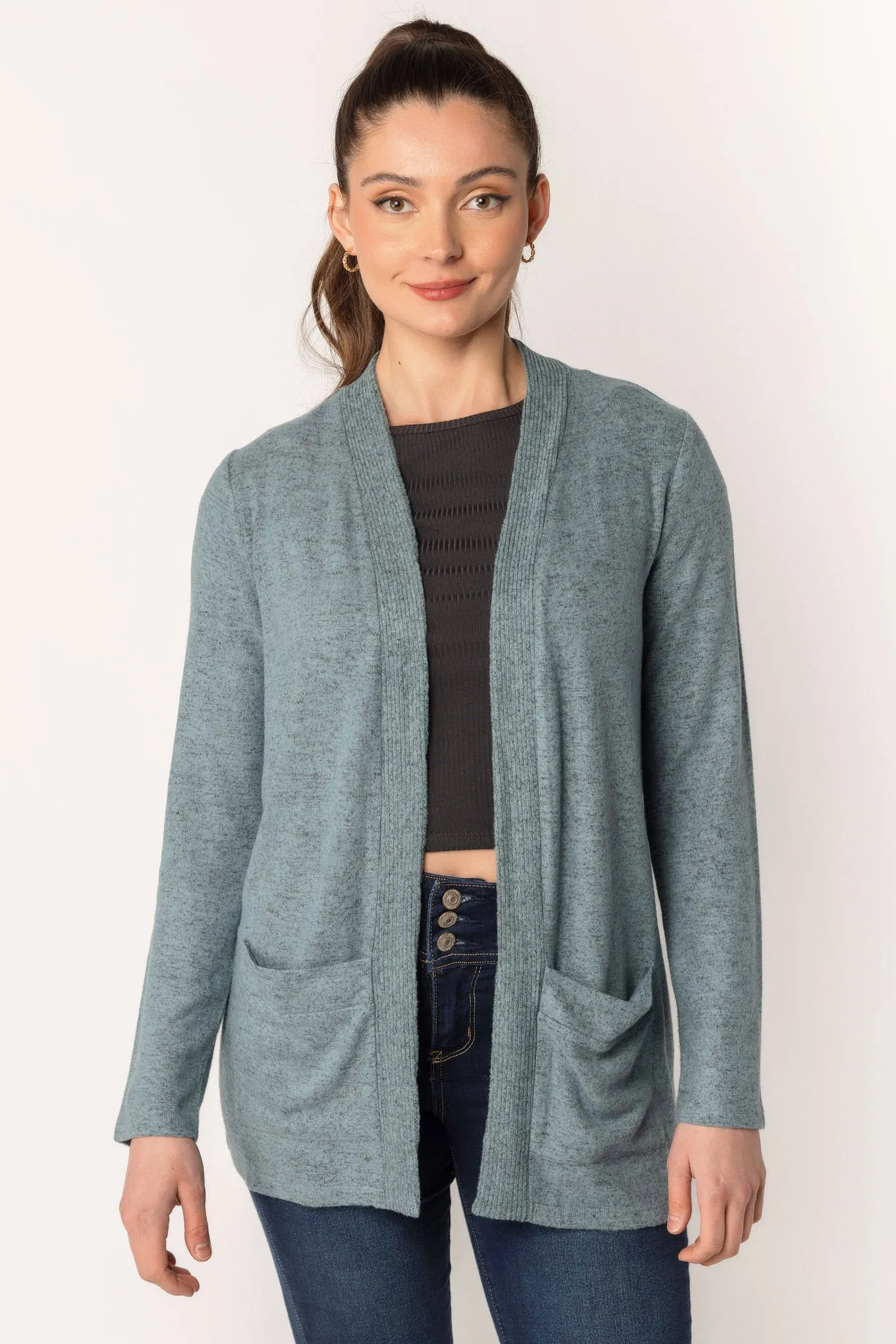 Supersoft Open Cardigan with Ribbed Trim