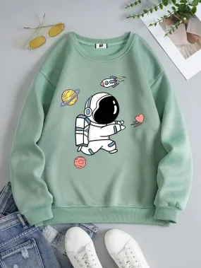 SXV  'runnn astronut’ Printed Cool Aesthetic Drop Shoulder Oversized Baggy Sweatshirt