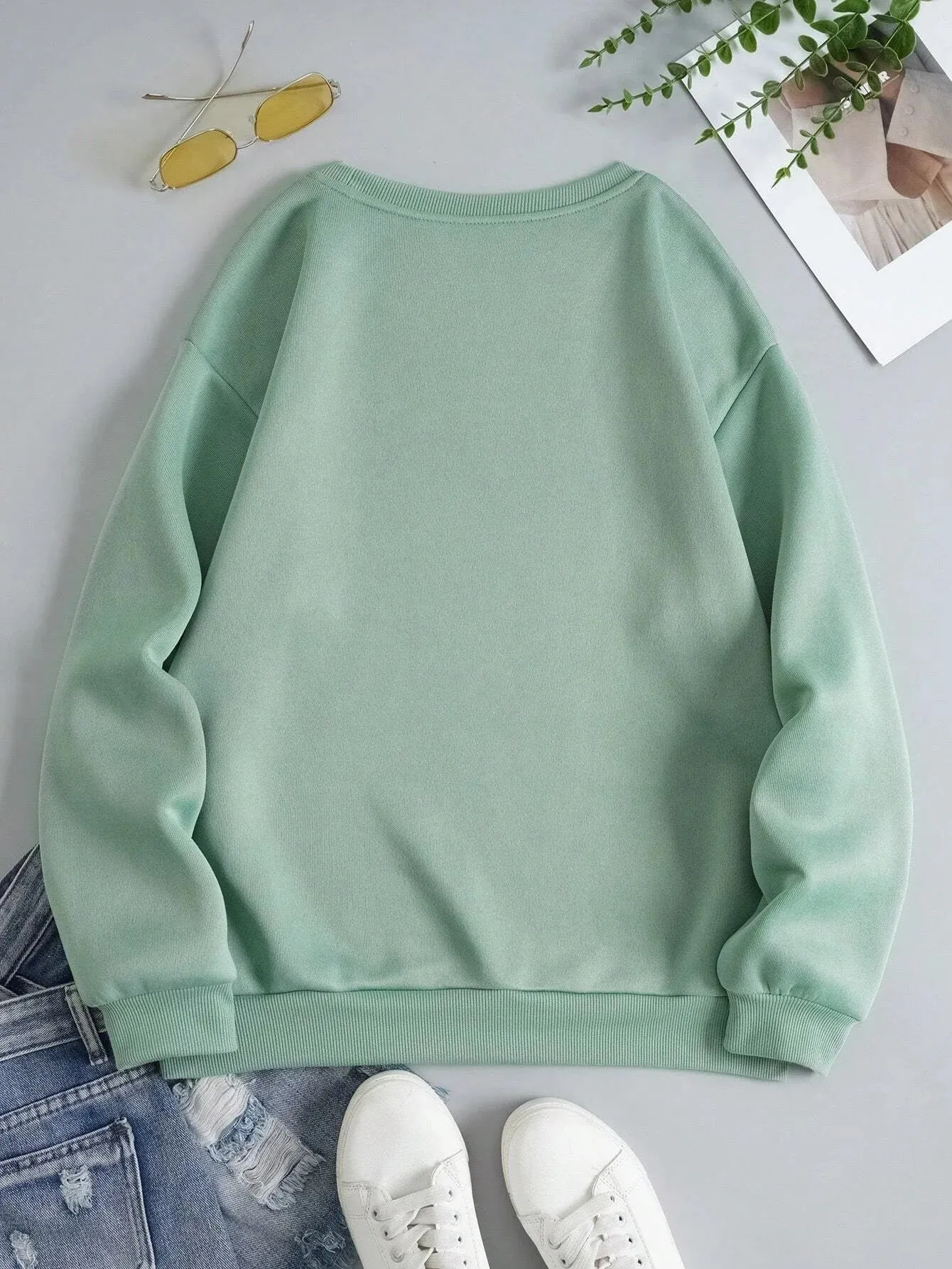 SXV  'runnn astronut’ Printed Cool Aesthetic Drop Shoulder Oversized Baggy Sweatshirt