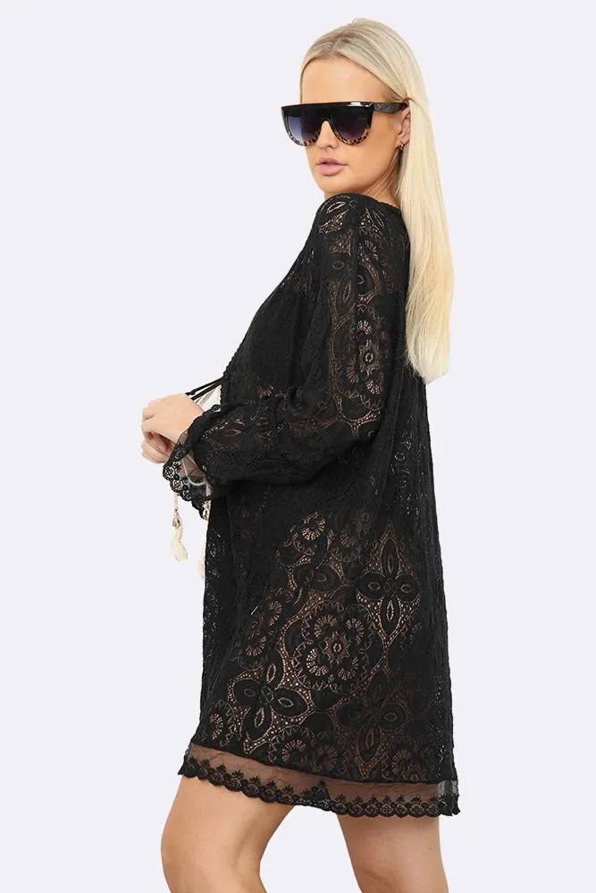Tassel Tie Trim Lace Italian Tunic