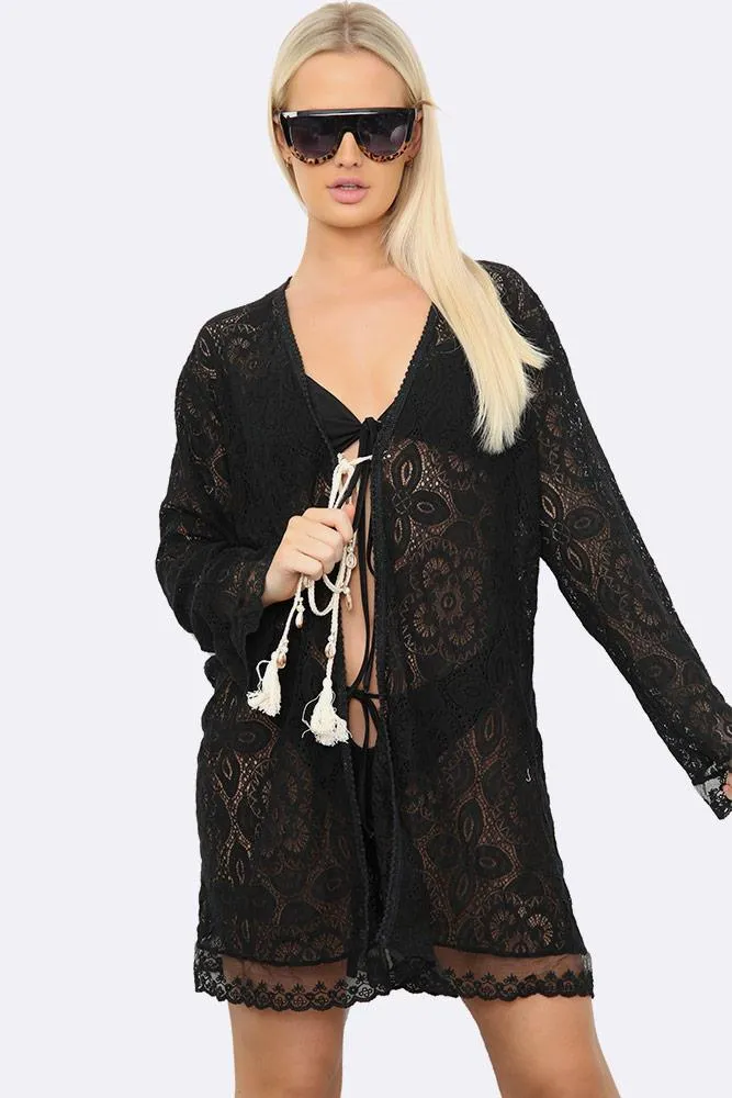 Tassel Tie Trim Lace Italian Tunic