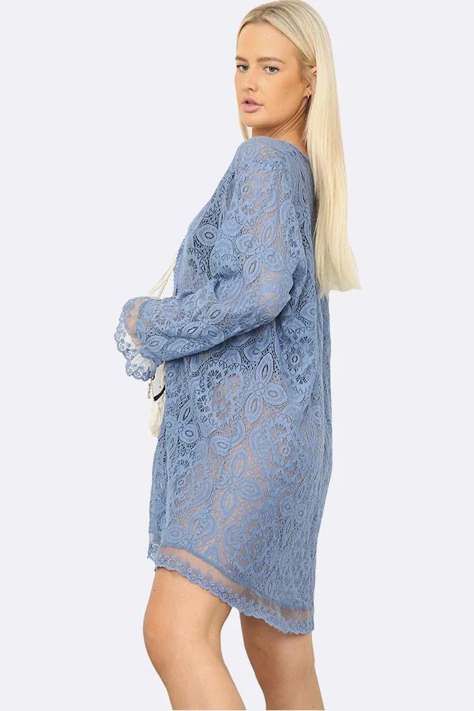 Tassel Tie Trim Lace Italian Tunic