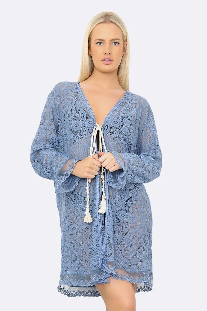 Tassel Tie Trim Lace Italian Tunic
