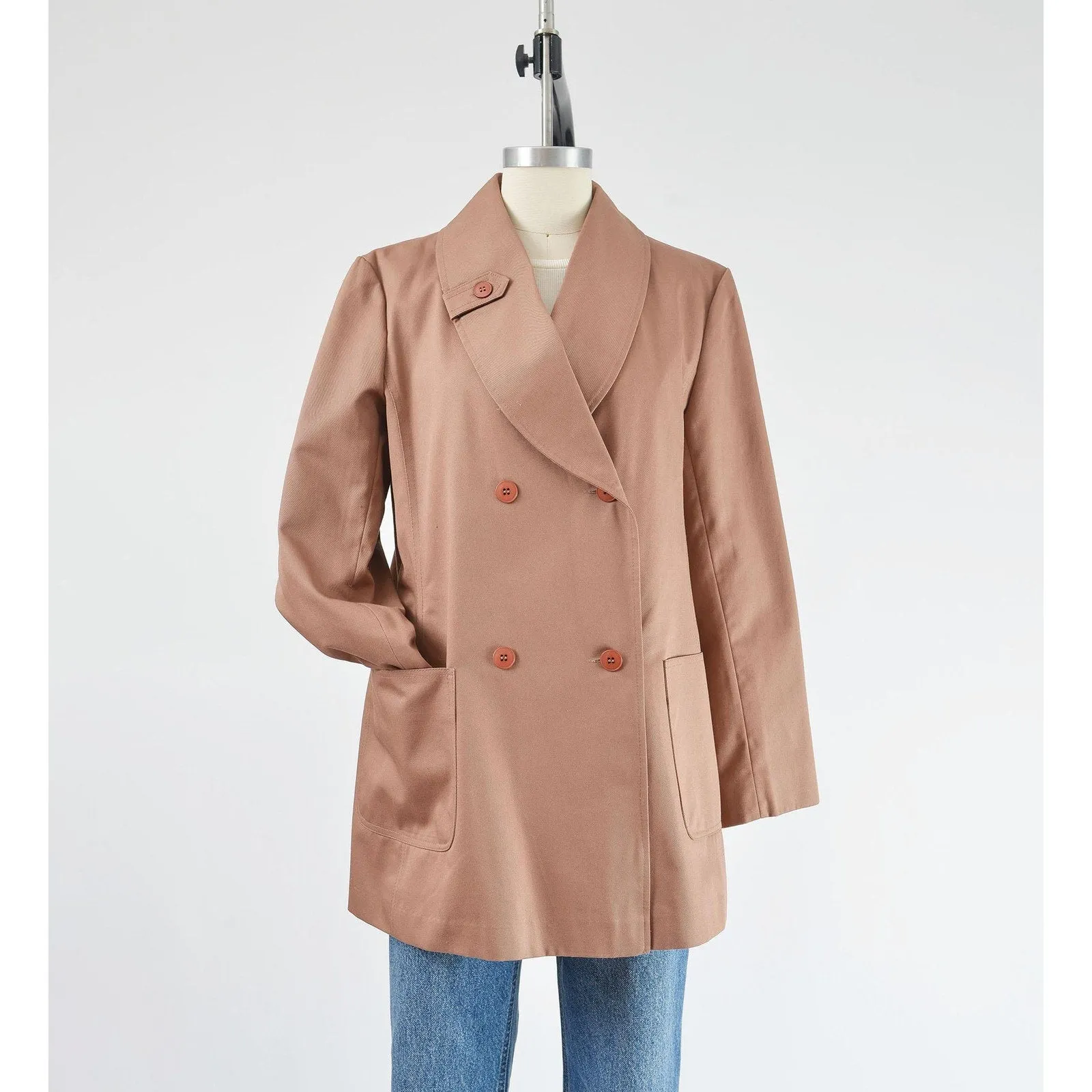 Vintage 70s Brown Double Breasted Jacket Cotton Blend Blazer by Fleet Street size M L
