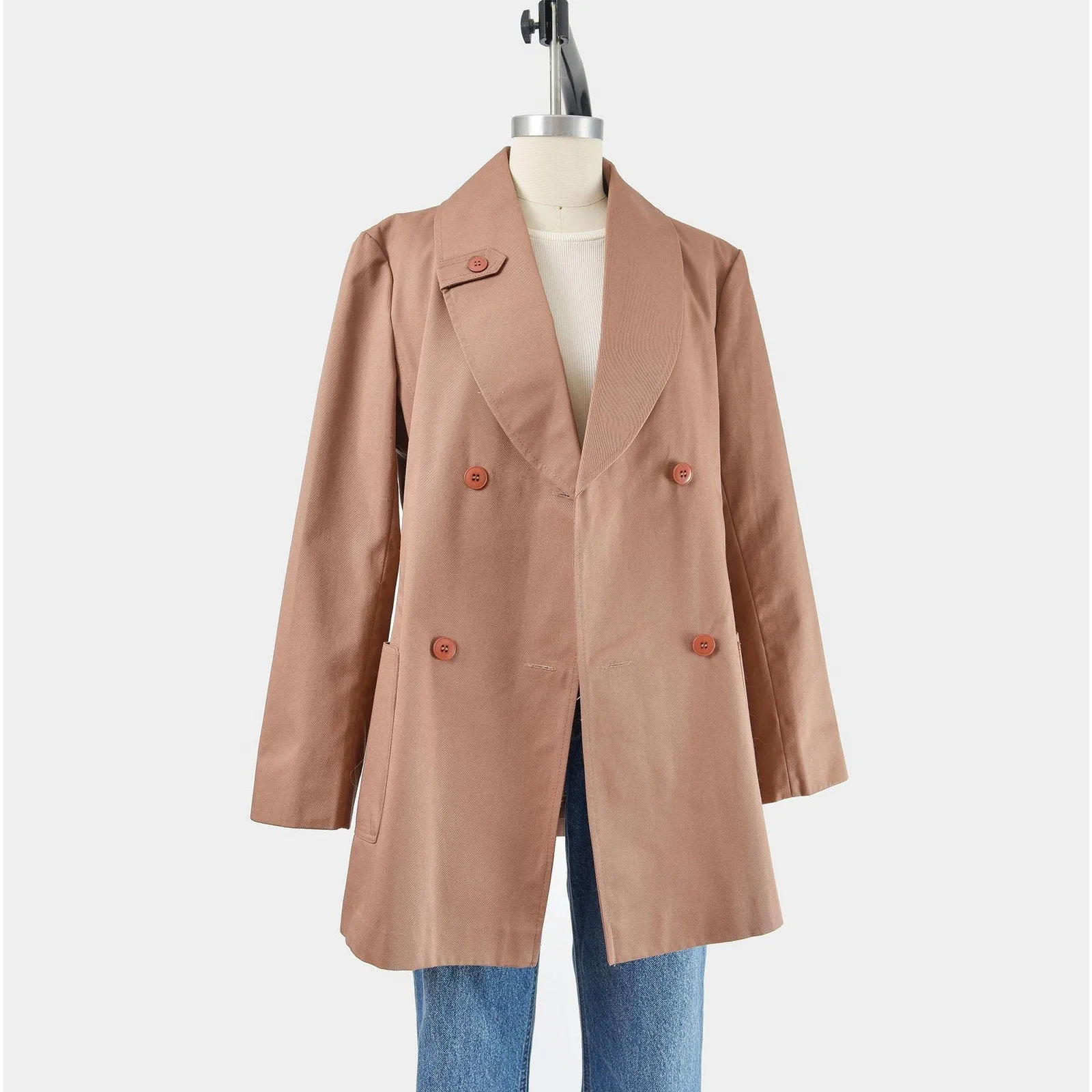 Vintage 70s Brown Double Breasted Jacket Cotton Blend Blazer by Fleet Street size M L